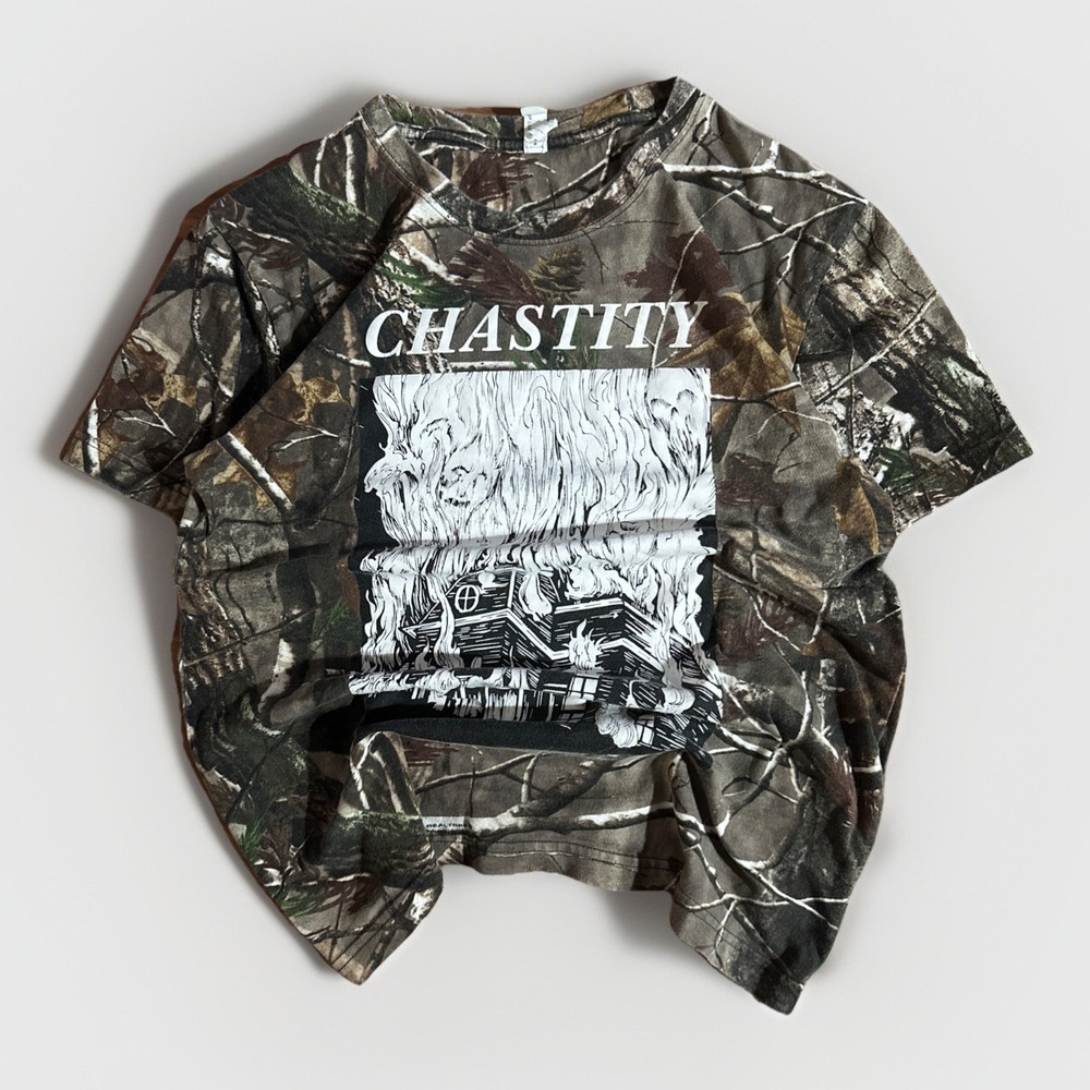 Chastity Fire Realtree Camo Band Shirt Short Sleeve Burning Church Happy Meal